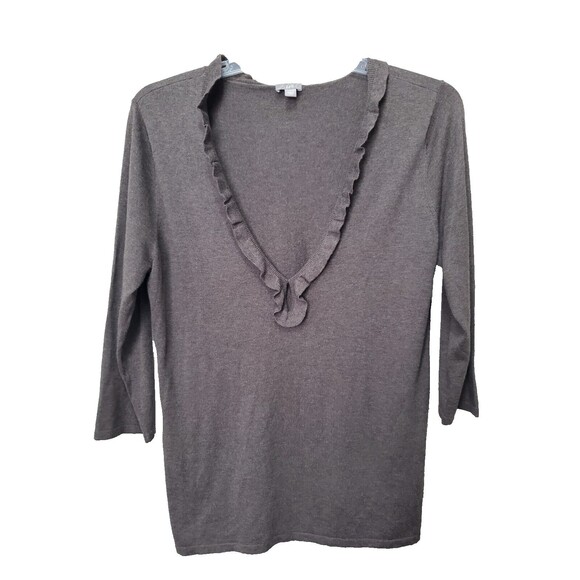 J Jill Brown Silk/Cotton/Cashmere Blend Deep V-Neck Pullover Sweater Size Large - Picture 1 of 7